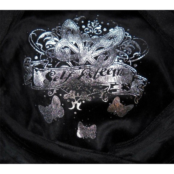 SELF ESTEEM Shirt Jacket Top Junior Sizes Black Velour Cropped Hooded NOS - Picture 8 of 8